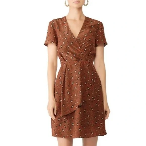 Slate + Willow Brown Faux Wrap Silk Dress size 4 - Picture 1 of 9